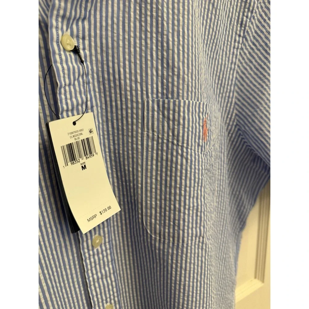Polo Ralph Lauren Men's Blue Seersucker SS Button Down Untucked Fit Medium New